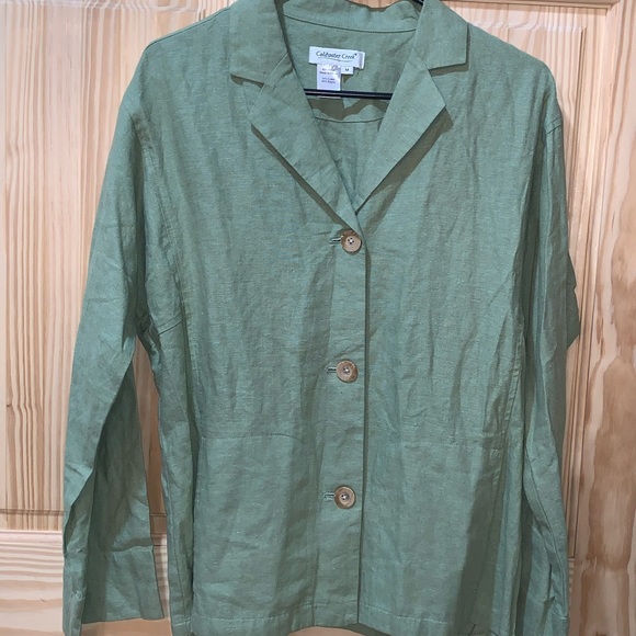 Coldwater Creek Green Linen Blend blazer/Hack-ing jacket size M - Picture 3 of 6